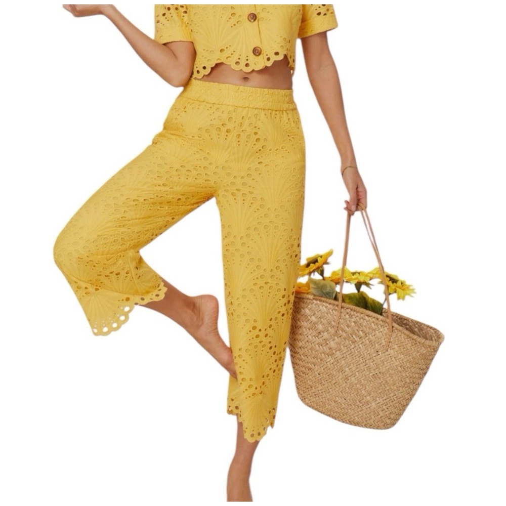 Andie The‎ Suasi Crop Pant Eyelet Pineapple Size M | Breezy Summer Style